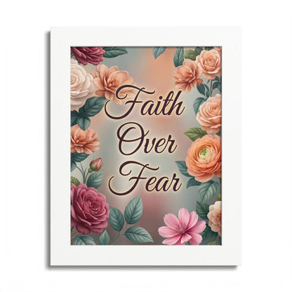 Faith Over Fear Framed Poster = Floral Inspirational Wall Art