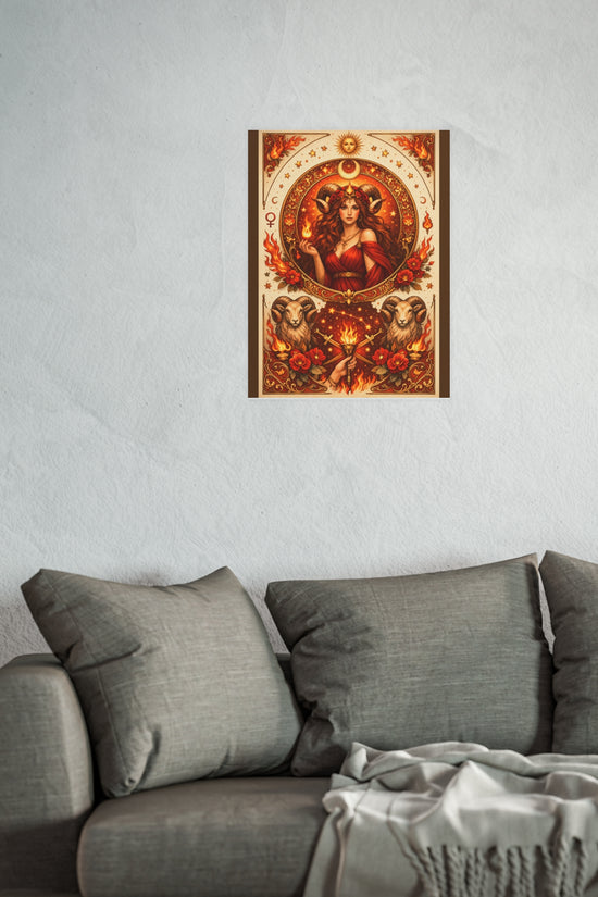 Aries Zodiac Art Poster — Fiery Goddess Illustration (Archival Matte) by Grace Canvas Shop