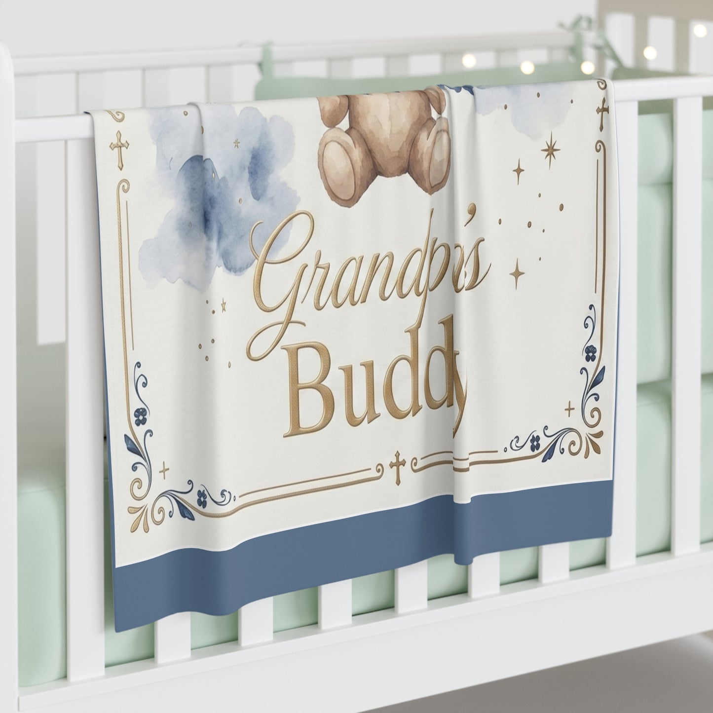 Grandpa's Buddy Baby Swaddle Blanket — Teddy Bear Moonlight Newborn Gift