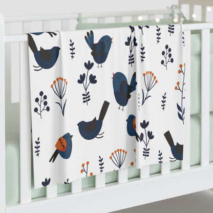 Birds & Blooms Baby Swaddle Blanket — Soft Floral Blue Nursery Wrap