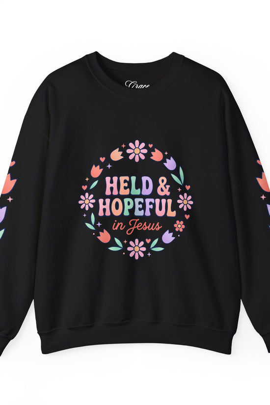 Held & Hopeful in Jesus Sweatshirt | Colorful Pastel Christian Encouragement