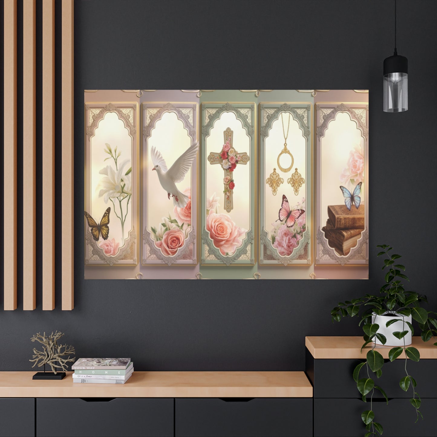 Church Windows Religious Floral Panel Canvas by Grace Canvas Shop