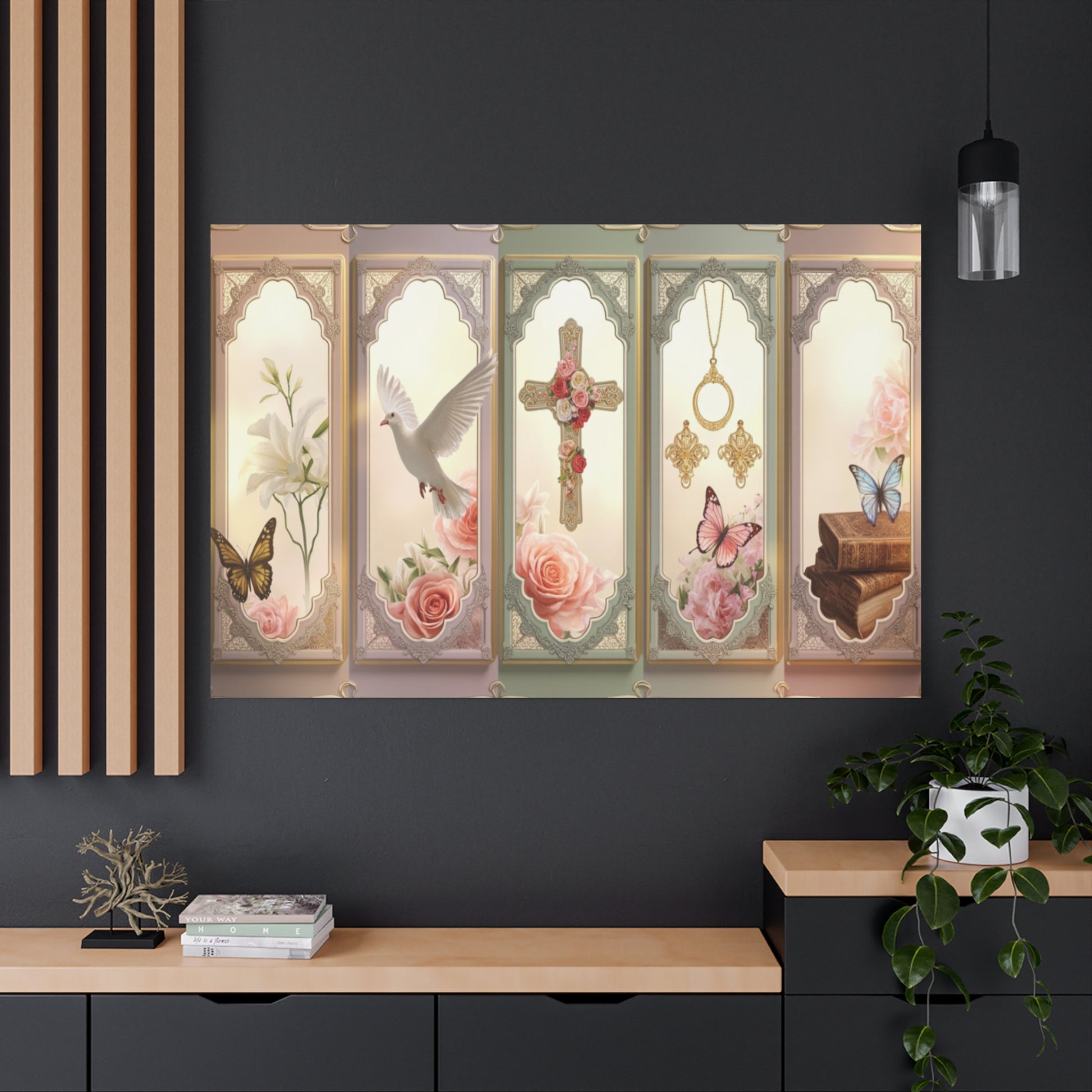 Church Windows Religious Floral Panel Canvas by Grace Canvas Shop