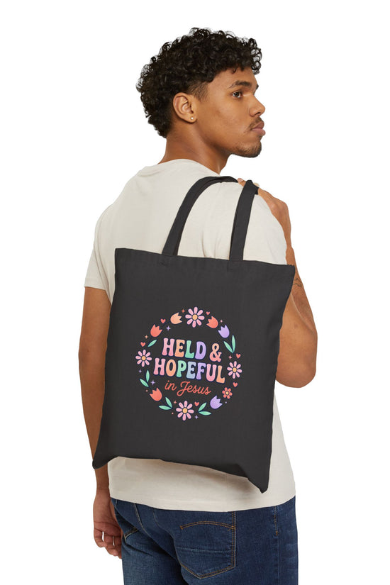 Held & Hopeful in Jesus Tote | Pastel Groovy Christian Encouragement