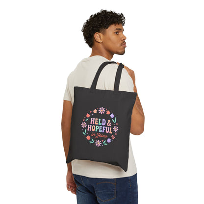Held & Hopeful in Jesus Tote | Pastel Groovy Christian Encouragement