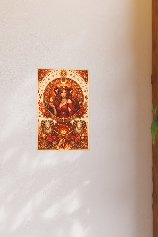 Aries Zodiac Art Poster — Fiery Goddess Illustration (Archival Matte) by Grace Canvas Shop