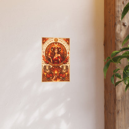 Aries Zodiac Art Poster — Fiery Goddess Illustration (Archival Matte)