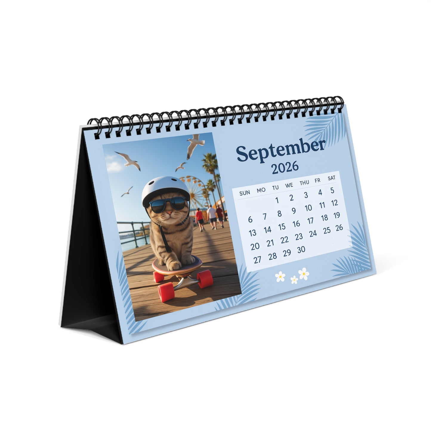 Cat Calendar 2026 Desktop Calendar — Floral Cat Desk Calendar for Cat Lovers