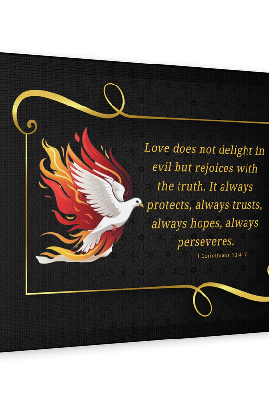 Dove Canvas Wall Art 1 Corinthians 13:7 Matte Stretched Bible Verse Print by Grace Canvas Shop