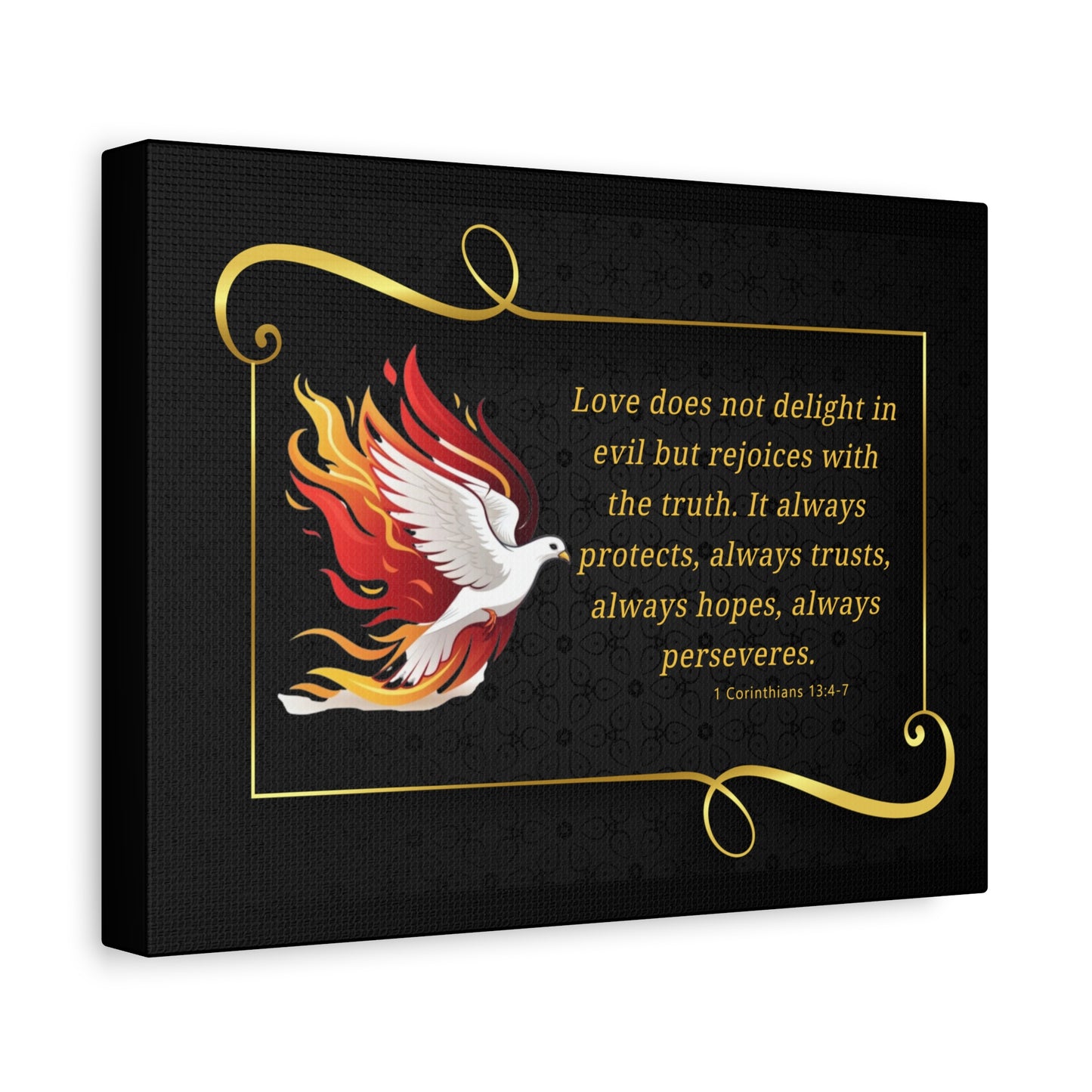 Dove Canvas Wall Art 1 Corinthians 13:7 Matte Stretched Bible Verse Print by Grace Canvas Shop
