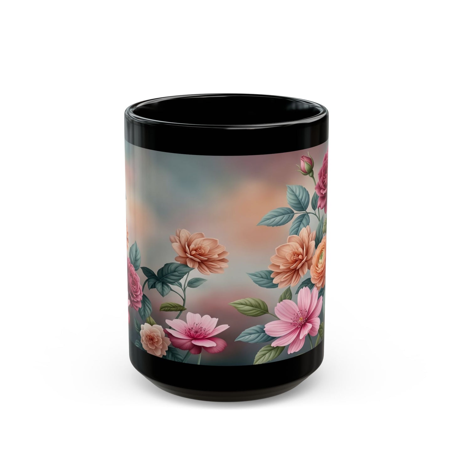 Floral Vintage Roses Black Coffee Mug (11oz/15oz)