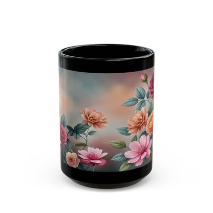 Floral Vintage Roses Black Coffee Mug (11oz/15oz)