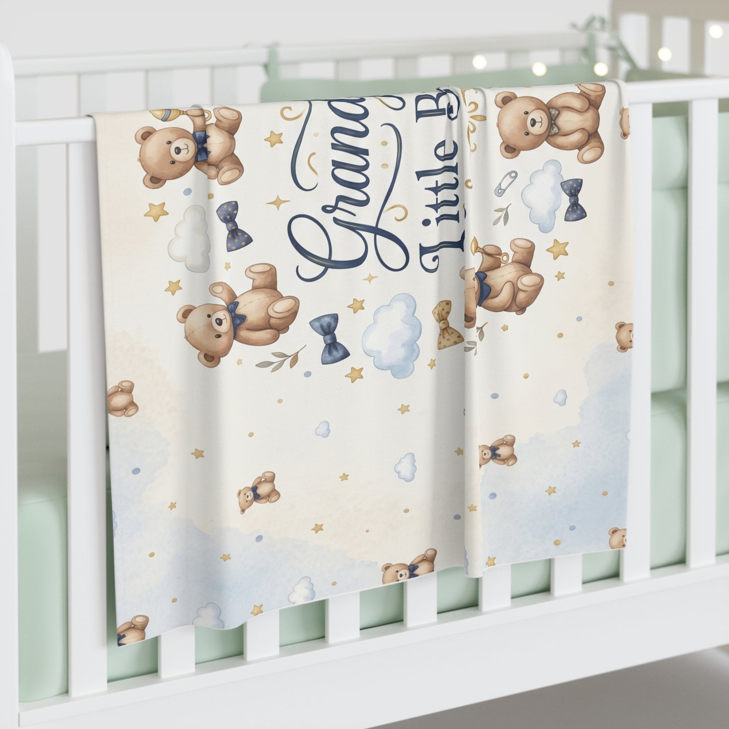 Grandpa's Little Buddy Baby Swaddle2 Blanket - Blue Teddy Bear Newborn Gift