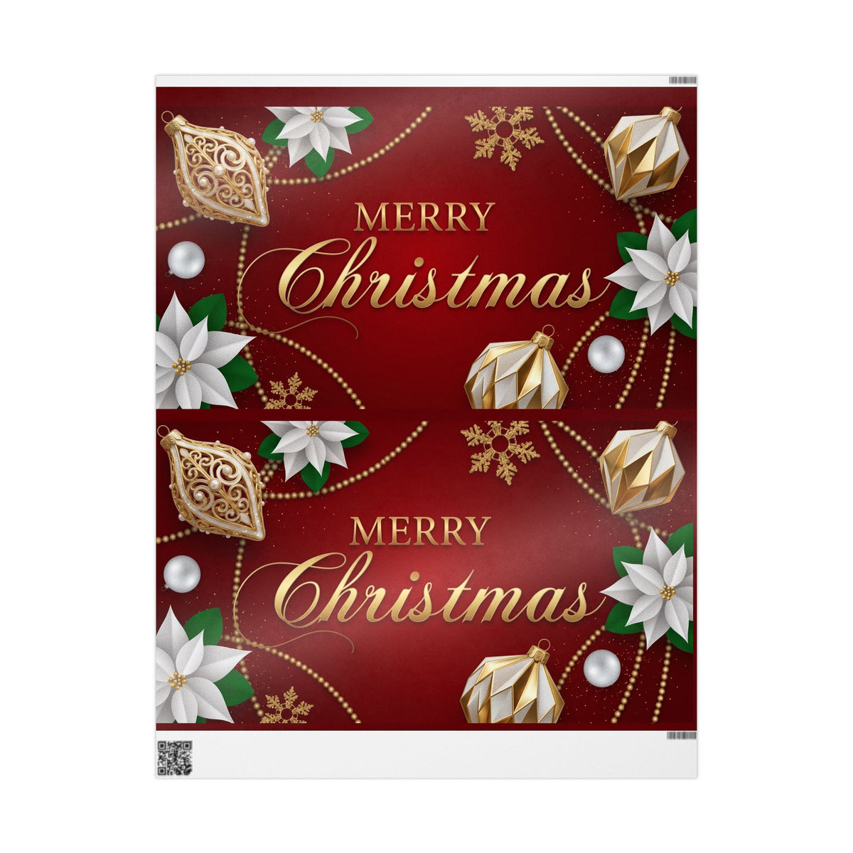 Merry Christmas Red & Gold Wrapping Paper – Festive Poinsettia Ornament Gift Wrap