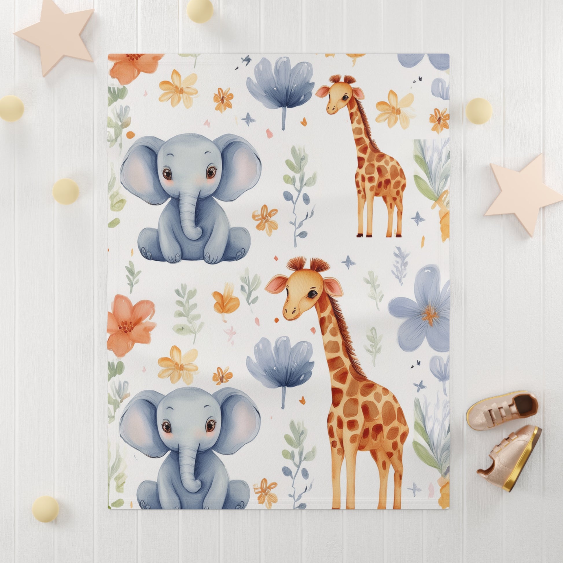Watercolor Safari Elephants & Giraffes Nursery Throw Baby Fleece Blanket by Grace Canvas Shop