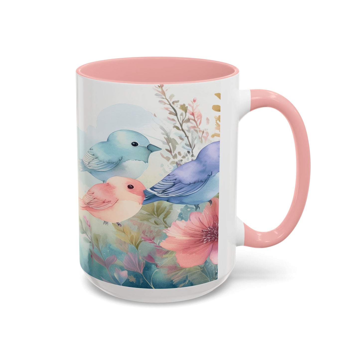Pastel Bird Coffee Mug — Floral Accent Ceramic Mug (11/15 oz)