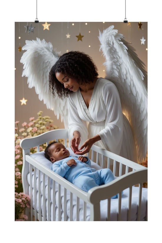 Angel Nursery Satin Poster 2 — Guardian Angel Crib Wall Art (300gsm) by Grace Canvas Shop