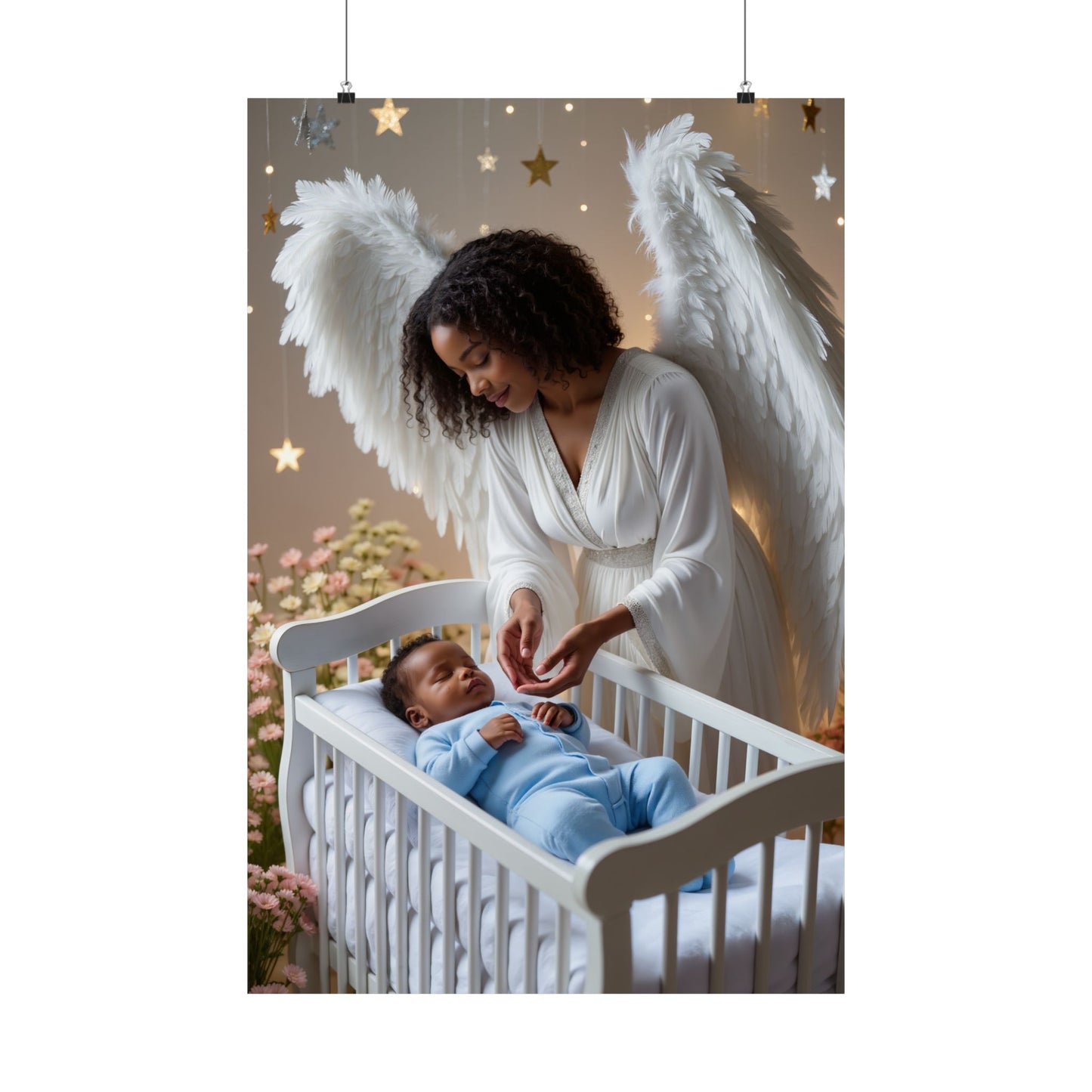 Angel Nursery Satin Poster 2 — Guardian Angel Crib Wall Art (300gsm) by Grace Canvas Shop