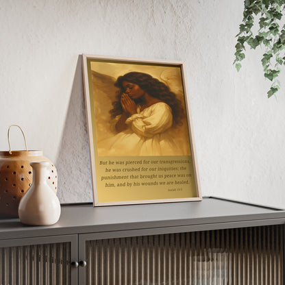 Framed Prayer Angel Poster — Isaiah 53:5 Religious Wall Art