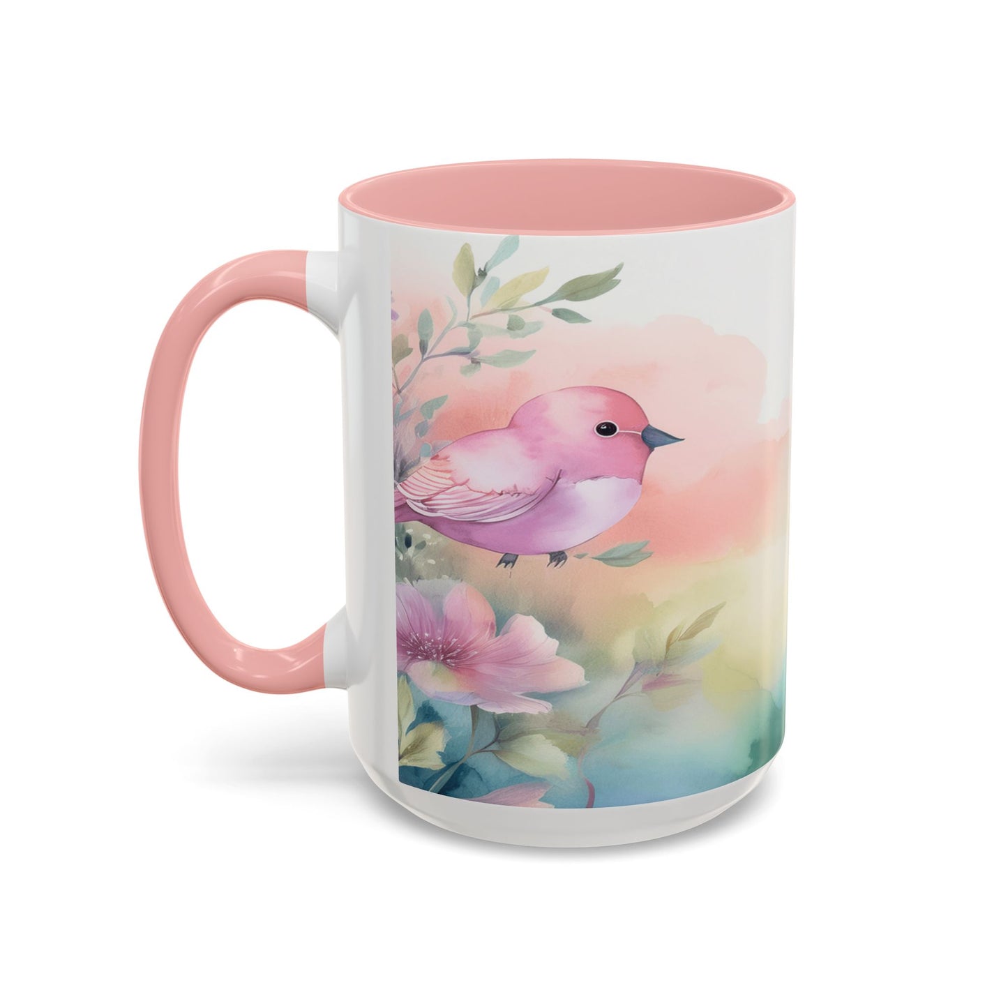 Pastel Bird Coffee Mug — Floral Accent Ceramic Mug (11/15 oz)