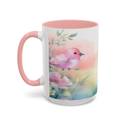 Pastel Bird Coffee Mug — Floral Accent Ceramic Mug (11/15 oz)