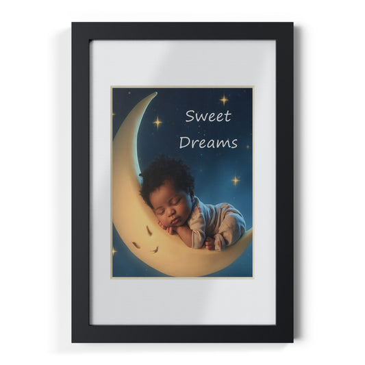 Sweet Dreams Nursery Framed Poster — Baby Moon Wall Art (Black Frame)