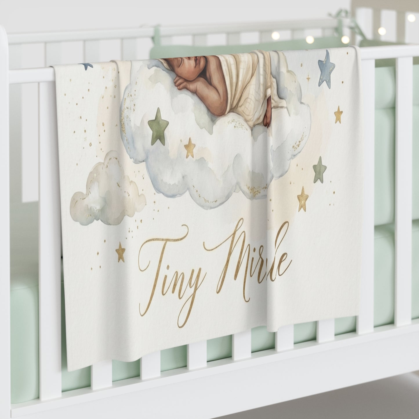 Swaddle Blanket — 'Tiny Miracle' Newborn Sleeping on Cloud Baby Blanket