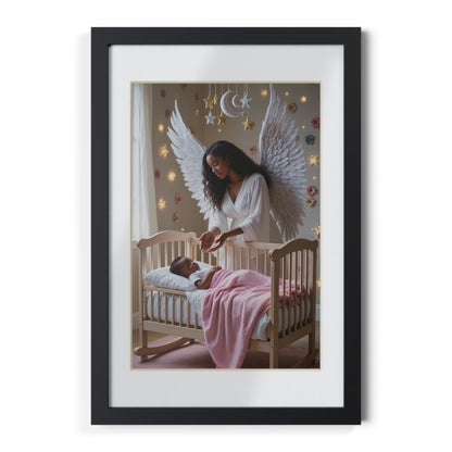 Guardian Angel Nursery Framed Poster – Angel Watching Over Sleeping Baby