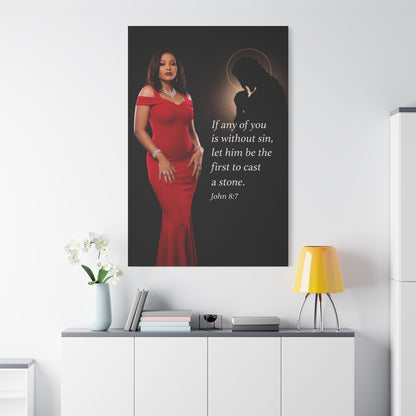 Religious Wall Art Canvas John 8:7 Scripture Print by Grace Canvas Shop
