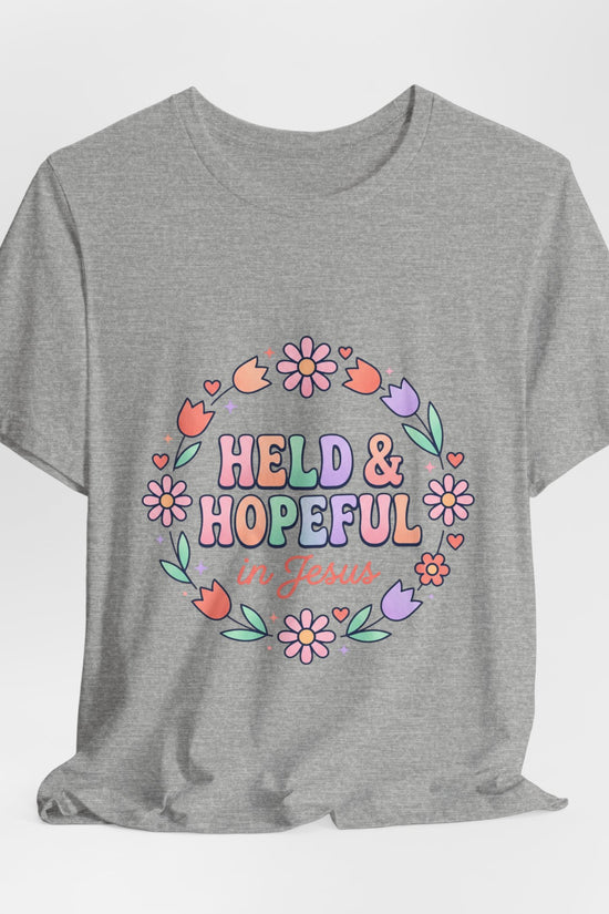 Held & Hopeful in Jesus Tee | Colorful Christian Encouragement, Retro Pastel