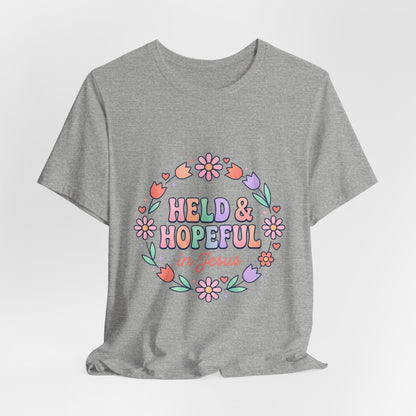 Held & Hopeful in Jesus Tee | Colorful Christian Encouragement, Retro Pastel