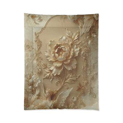 Vintage Baroque Floral Comforter – Elegant Gold Rose Bedding by Printify