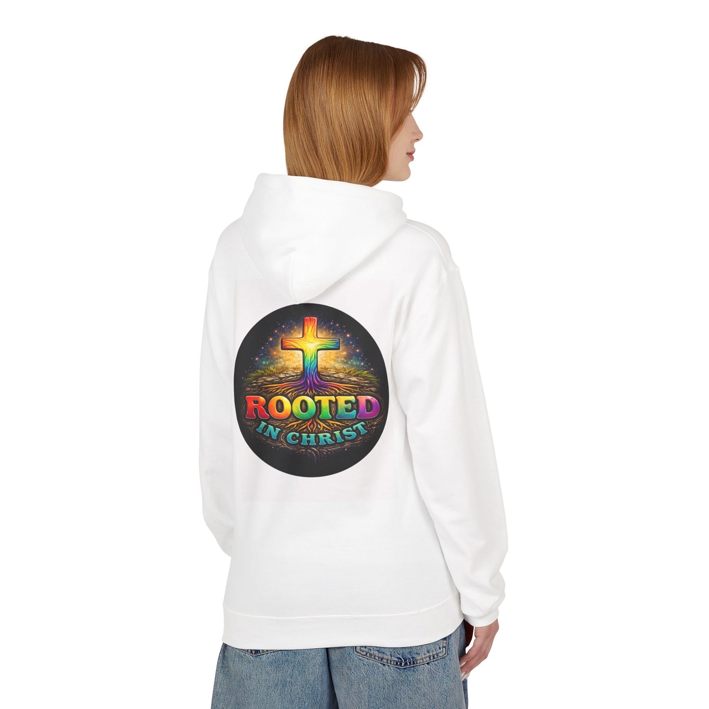 Rooted in Christ Hoodie —Unisex Christian Cross Faith Sweatshirt