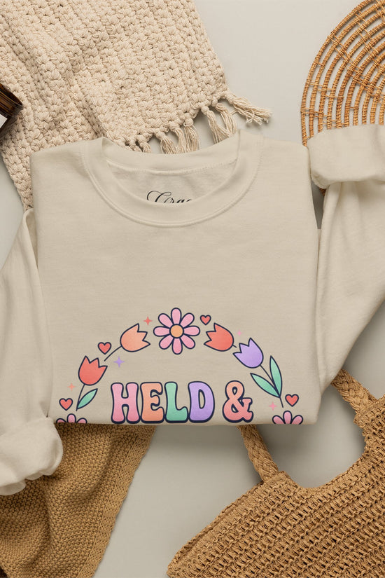 Held & Hopeful in Jesus Sweatshirt | Colorful Pastel Christian Encouragement