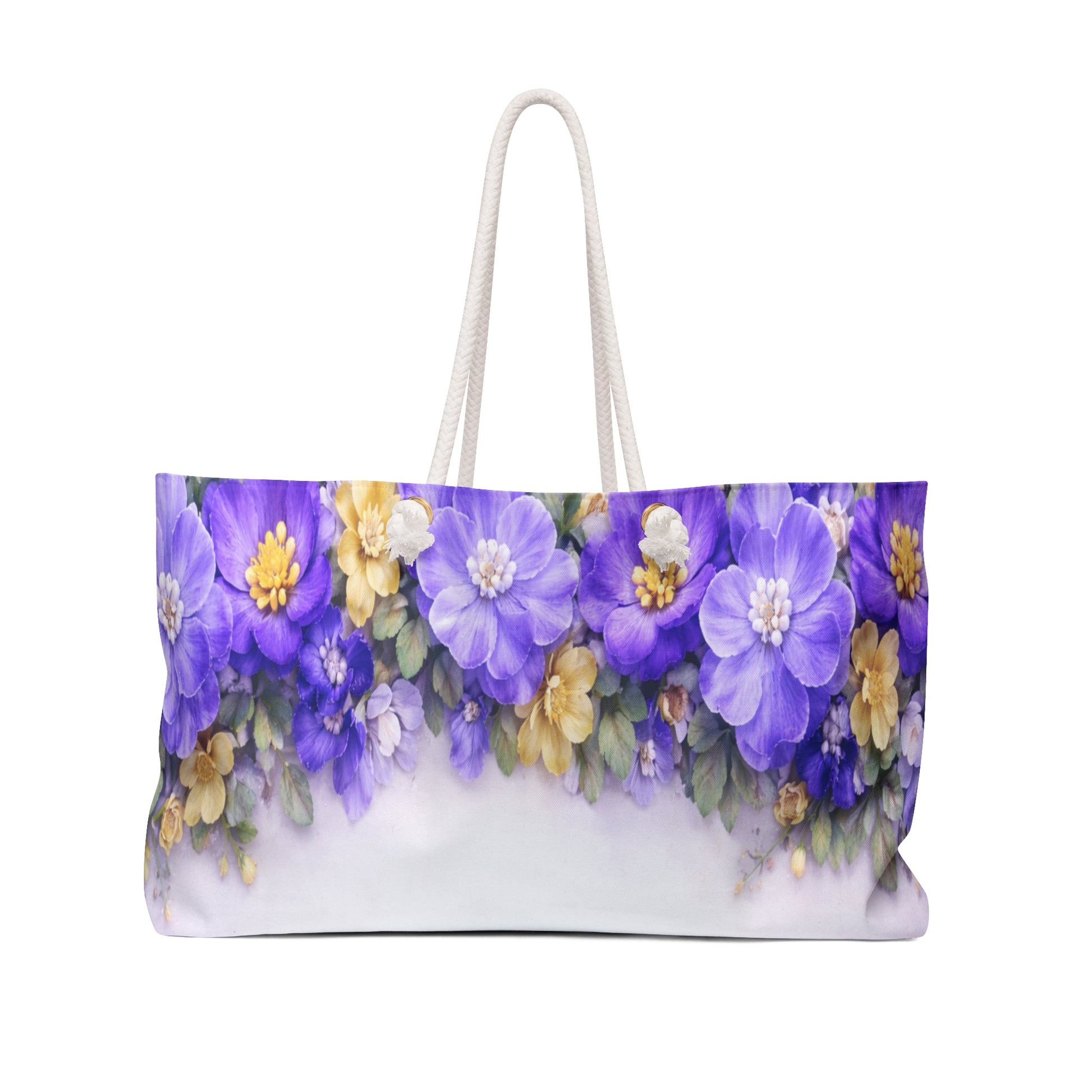 Floral Weekender Bag – Purple & Yellow Watercolor Flower Travel Tote