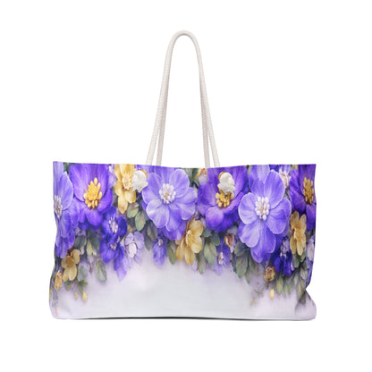 Floral Weekender Bag – Purple & Yellow Watercolor Flower Travel Tote