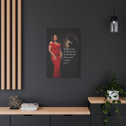 Religious Wall Art Canvas John 8:7 Scripture Print by Grace Canvas Shop