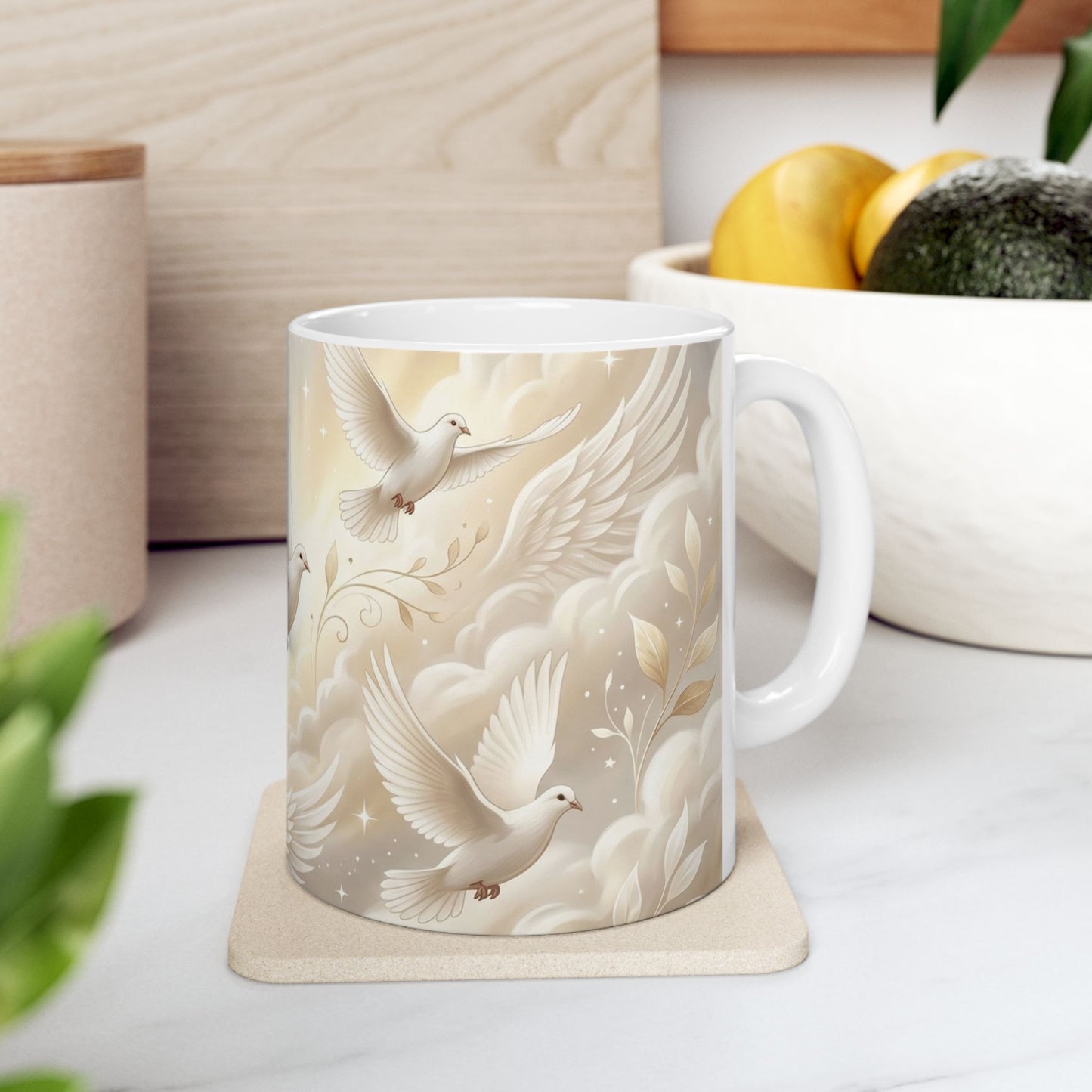 Doves White Ceramic Coffee Mug  (11oz & 15oz)