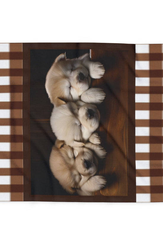 Cozy Puppy Plaid Fleece Blanket - Sleeping Husky Puppies Throw by Grace Canvas Shop