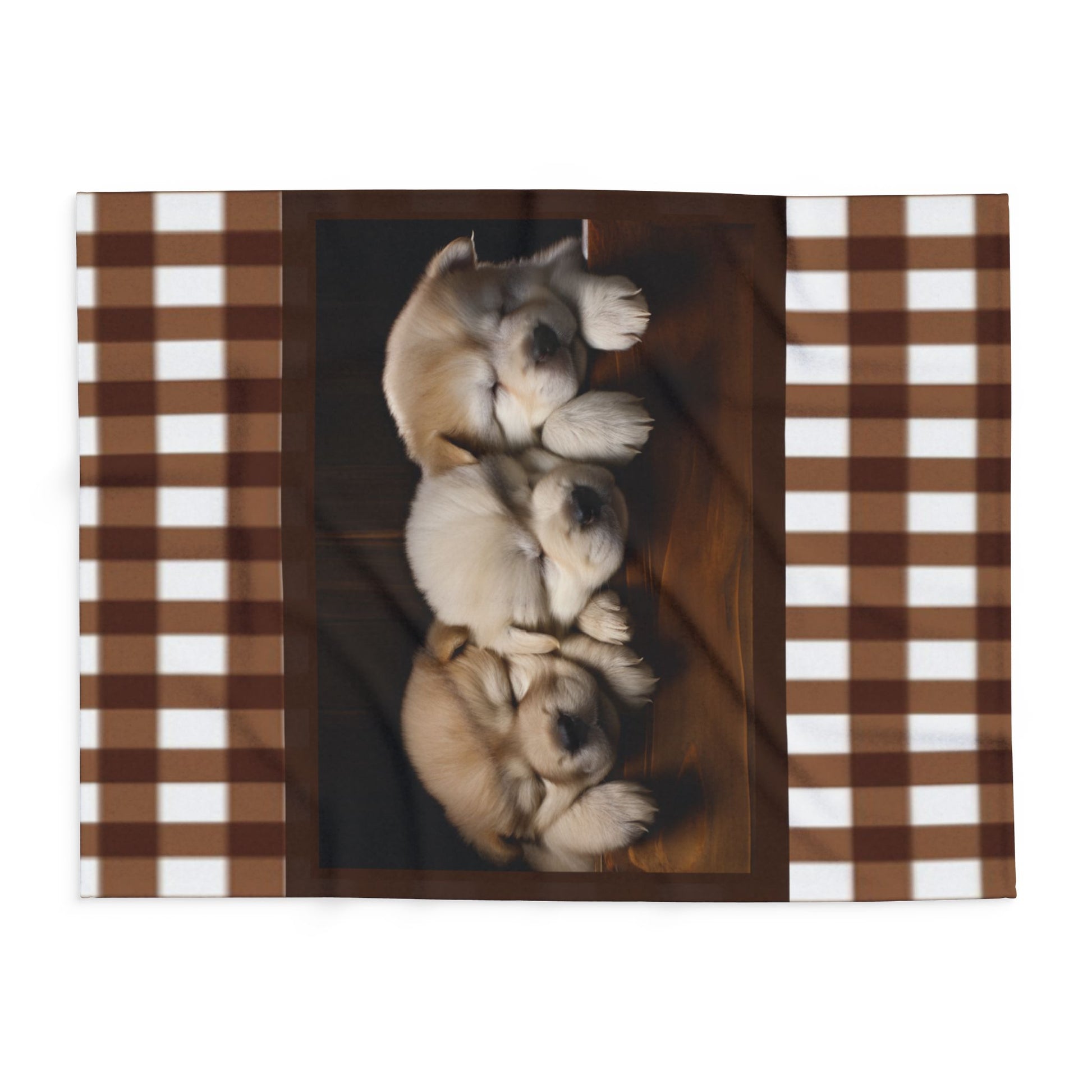 Cozy Puppy Plaid Fleece Blanket - Sleeping Husky Puppies Throw by Grace Canvas Shop