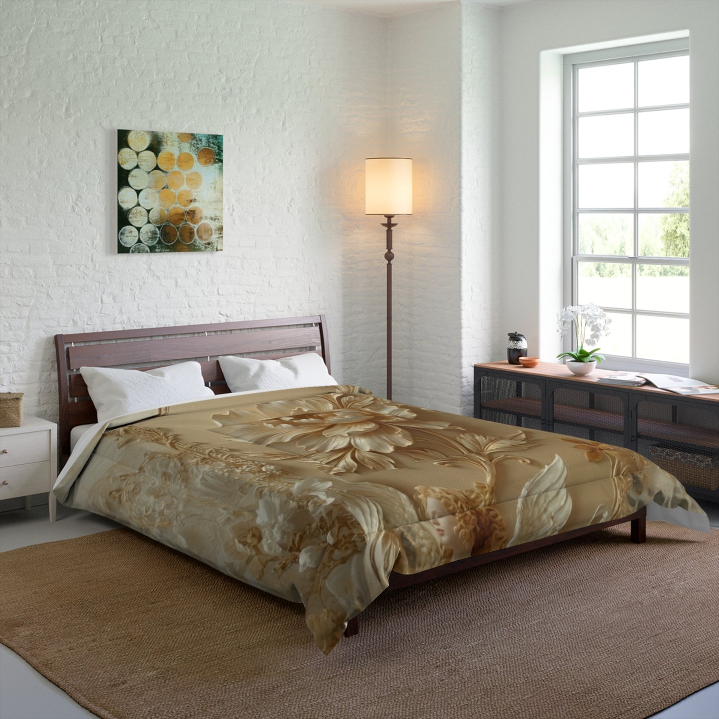 Vintage Baroque Floral Comforter – Elegant Gold Rose Bedding by Printify