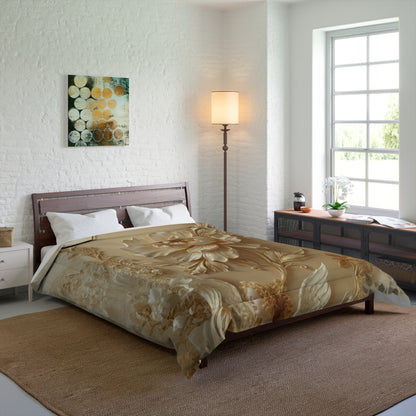 Vintage Baroque Floral Comforter – Elegant Gold Rose Bedding by Printify