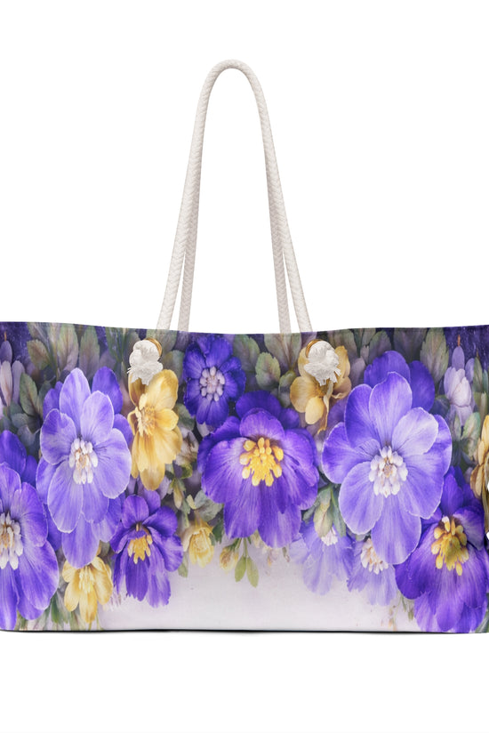 Floral Weekender Bag – Purple & Yellow Watercolor Flower Travel Tote