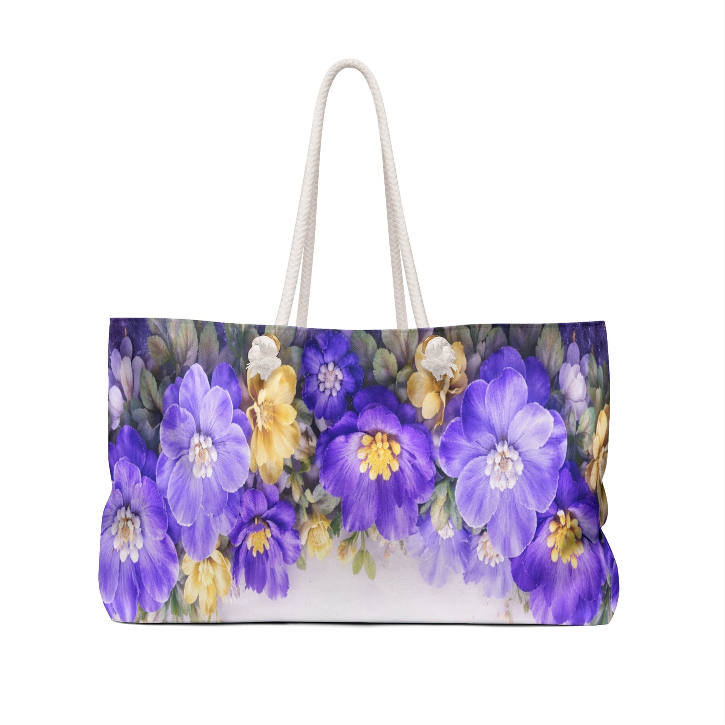 Floral Weekender Bag – Purple & Yellow Watercolor Flower Travel Tote