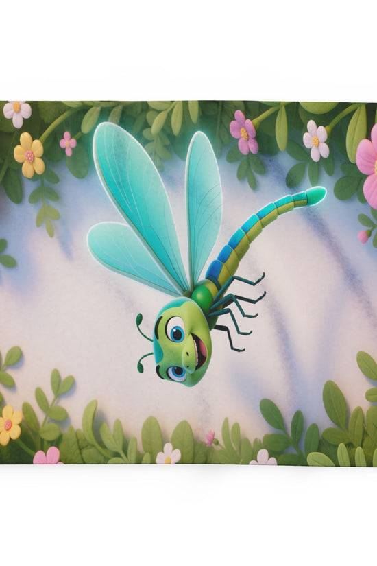 Dragonfly Garden Fleece Blanket — Cute Cartoon Insect Cozy Throw for Kids & Spring Décor by Grace Canvas Shop