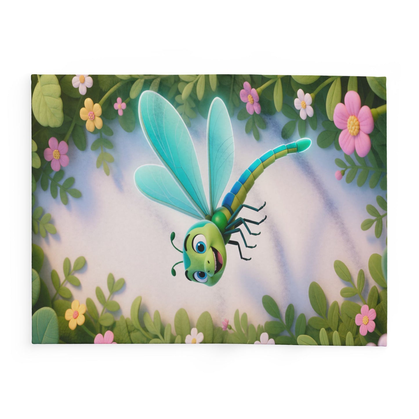 Dragonfly Garden Fleece Blanket — Cute Cartoon Insect Cozy Throw for Kids & Spring Décor by Grace Canvas Shop