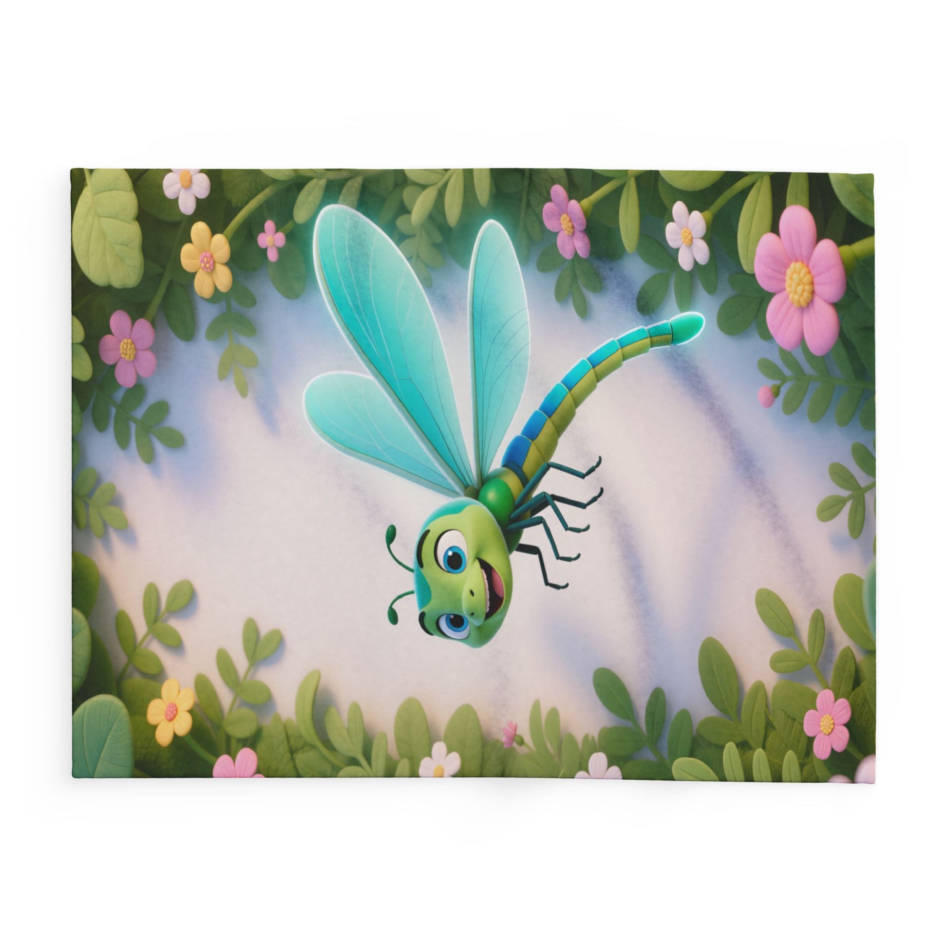 Dragonfly Garden Fleece Blanket — Cute Cartoon Insect Cozy Throw for Kids & Spring Décor by Grace Canvas Shop