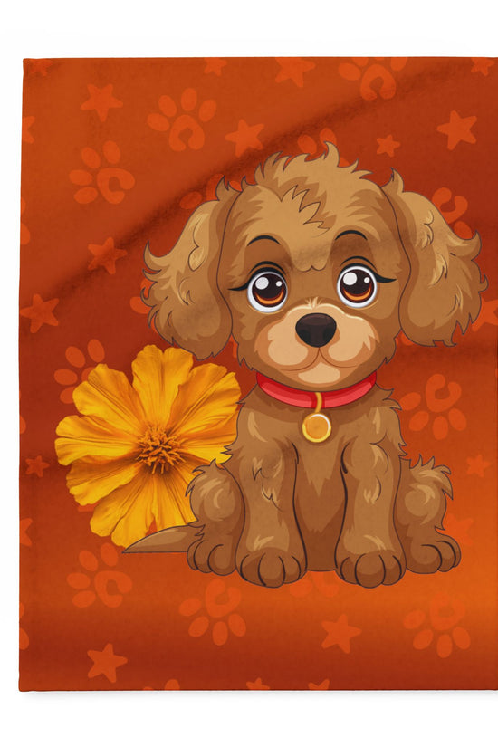 Cute Puppy Fleece Blanket — Adorable Brown Dog with Flower Throw by Grace Canvas Shop