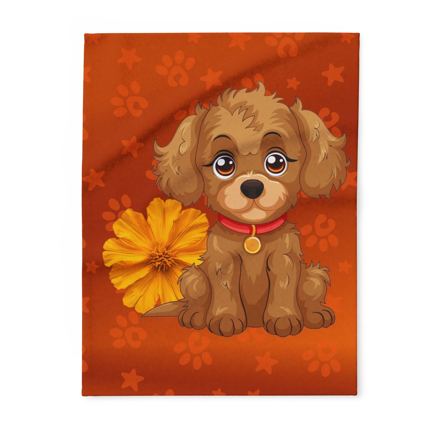 Cute Puppy Fleece Blanket — Adorable Brown Dog with Flower Throw by Grace Canvas Shop