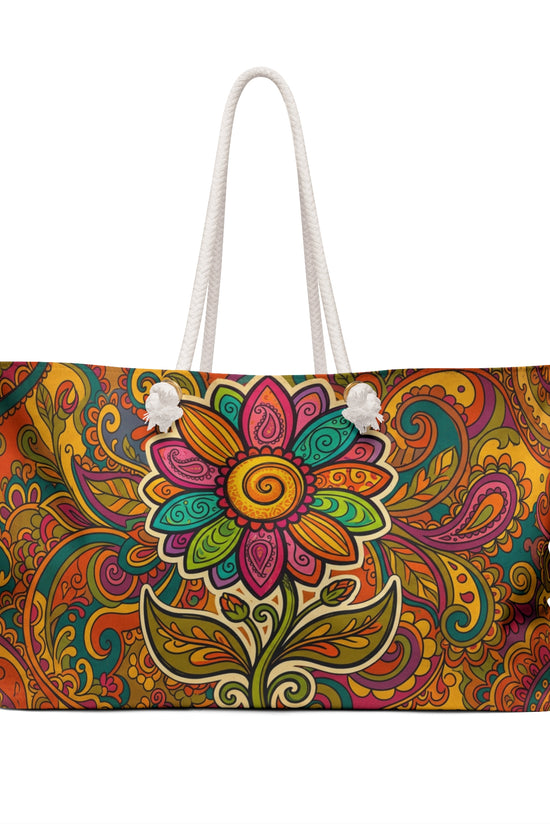 Boho Paisley Floral Weekender Bag – Colorful Retro Travel Tote